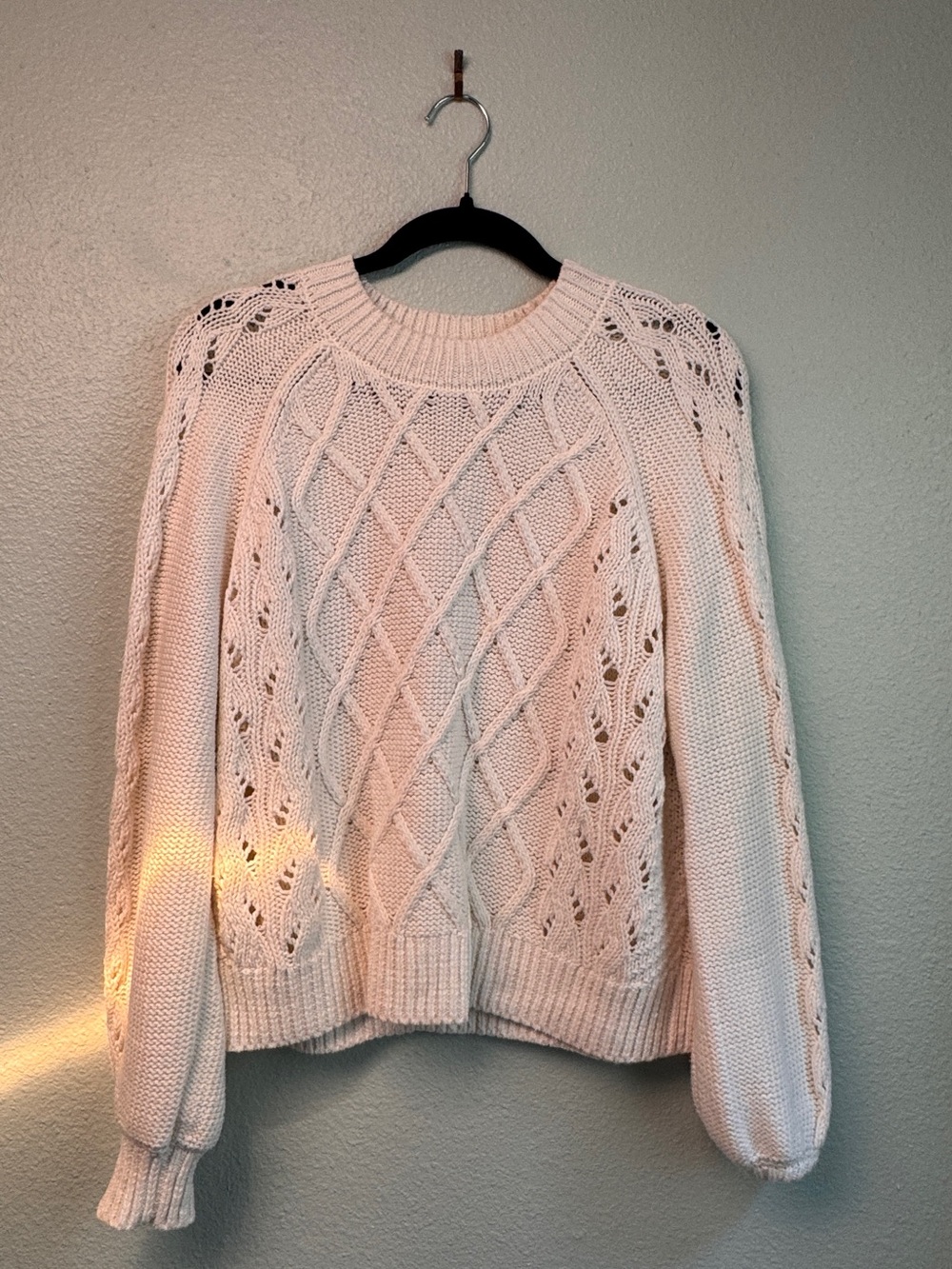 LOFT Cream Cable & Openwork Crewneck Sweater